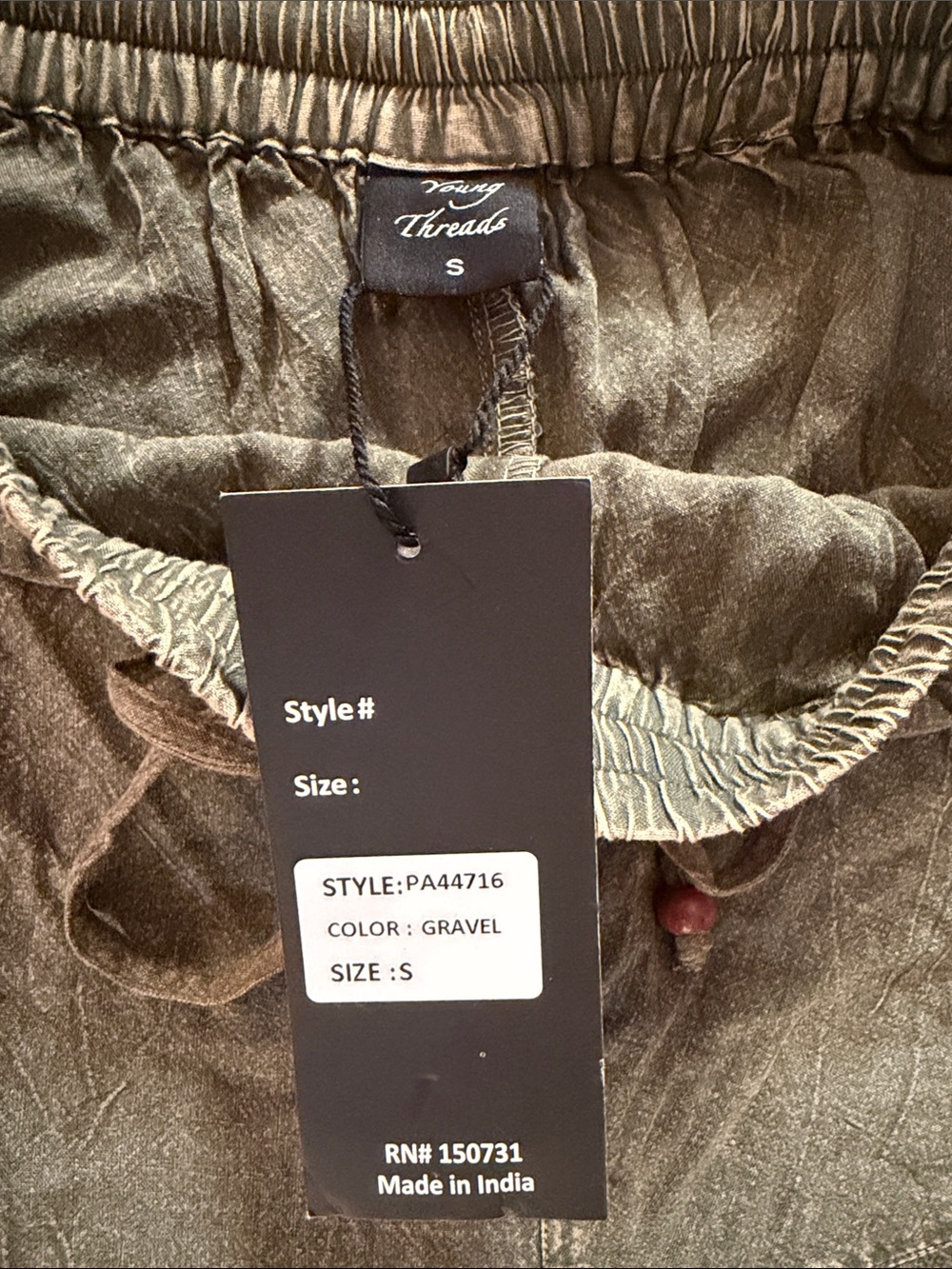 Boho Patchwork Wide-Leg Pants in Olive with Lace Trim - Picture 2 of 3